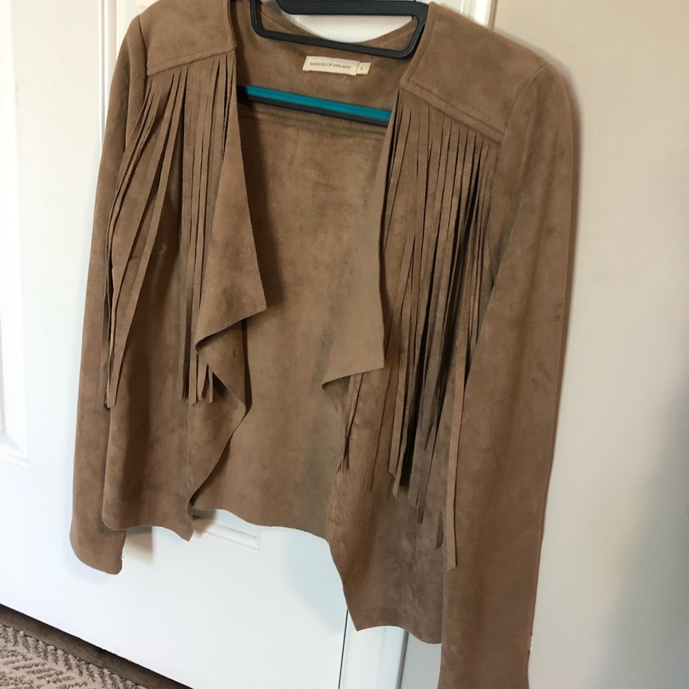Faux suede blazer jacket with fringe